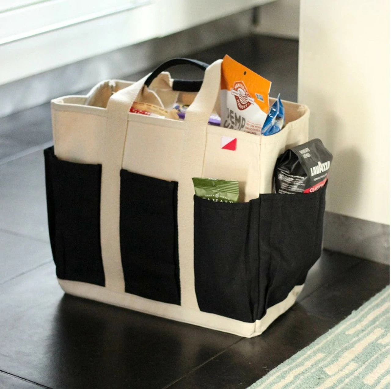 Shore Bags® Medium Pocket Tote - Natural/Navy 4 Shore Bags® Medium Pocket Tote - Natural/Navy - Image 4