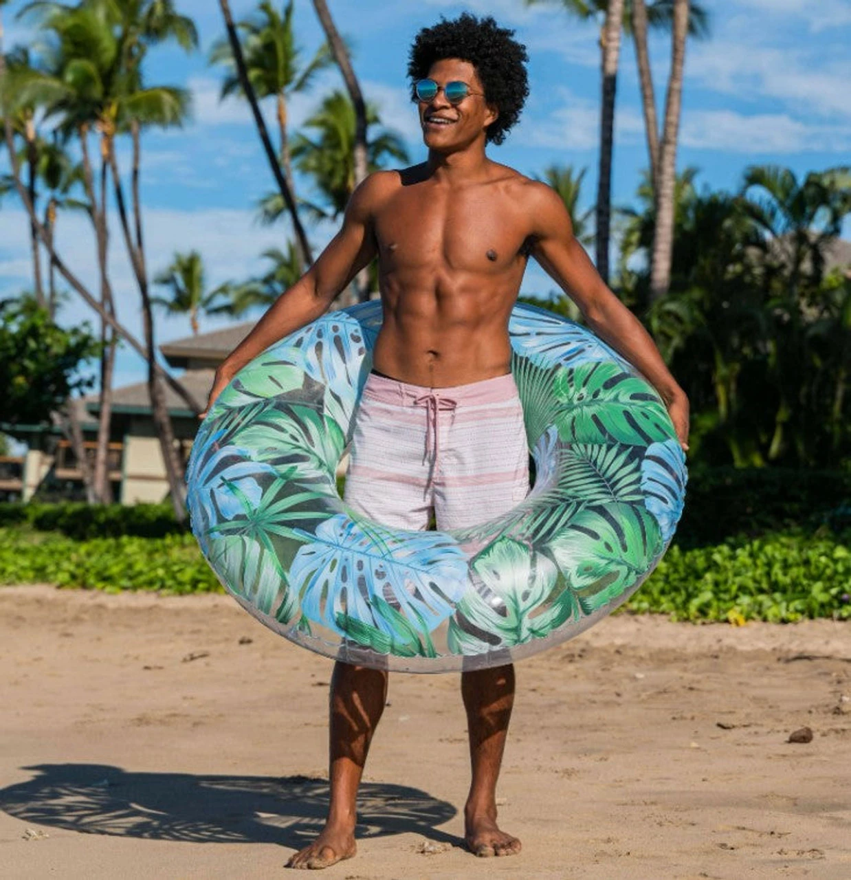 Pool Candy PoolCandy 48 Inch Jumbo Pool Tube With Palm Print 2 Pool Candy PoolCandy 48 Inch Jumbo Pool Tube With Palm Print - Image 2