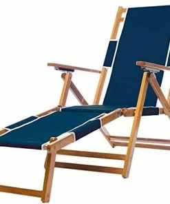 Frankford Umbrellas Frankford Oak Wood Folding Beach Chair W/ Footrest - Navy