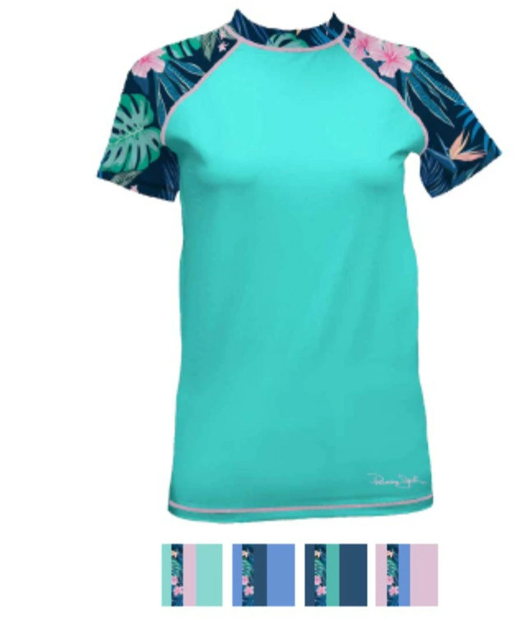 Panama Jack Ladies' Loose Fit Short Sleeve Rashguard - Navy/Havana 1 Panama Jack Ladies' Loose Fit Short Sleeve Rashguard - Navy/Havana