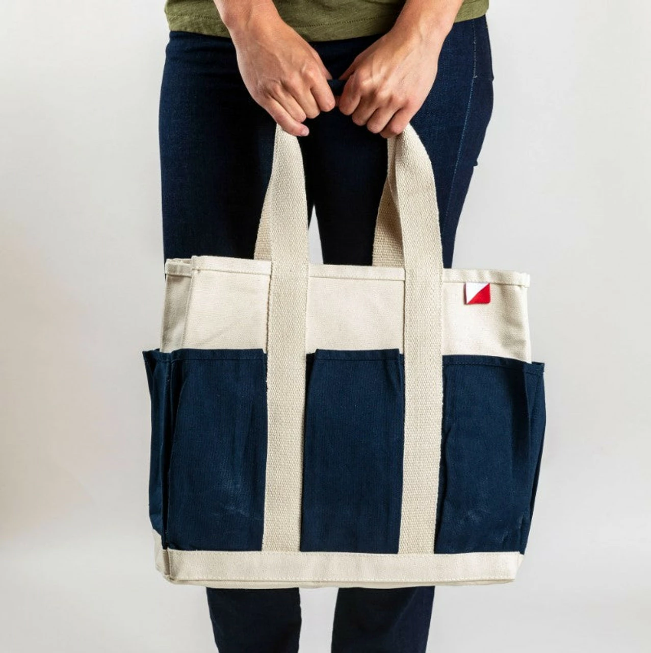 Shore Bags® Medium Pocket Tote - Natural/Navy 2 Shore Bags® Medium Pocket Tote - Natural/Navy - Image 2