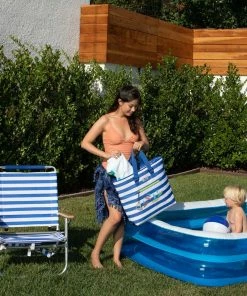 Rio Brands Rio 3 Position Aluminum Backpack Chair With Removeable Tote - Blue White Stripe -SUNFLOW Shop 9bf213c5b24156db8e074d3eeb6cdd1e 23582.1669782529