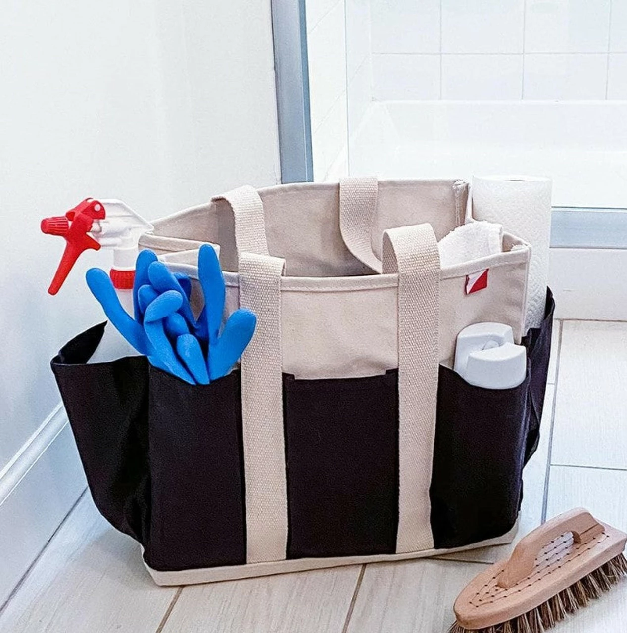 Shore Bags® Medium Pocket Tote - Natural/Navy 3 Shore Bags® Medium Pocket Tote - Natural/Navy - Image 3