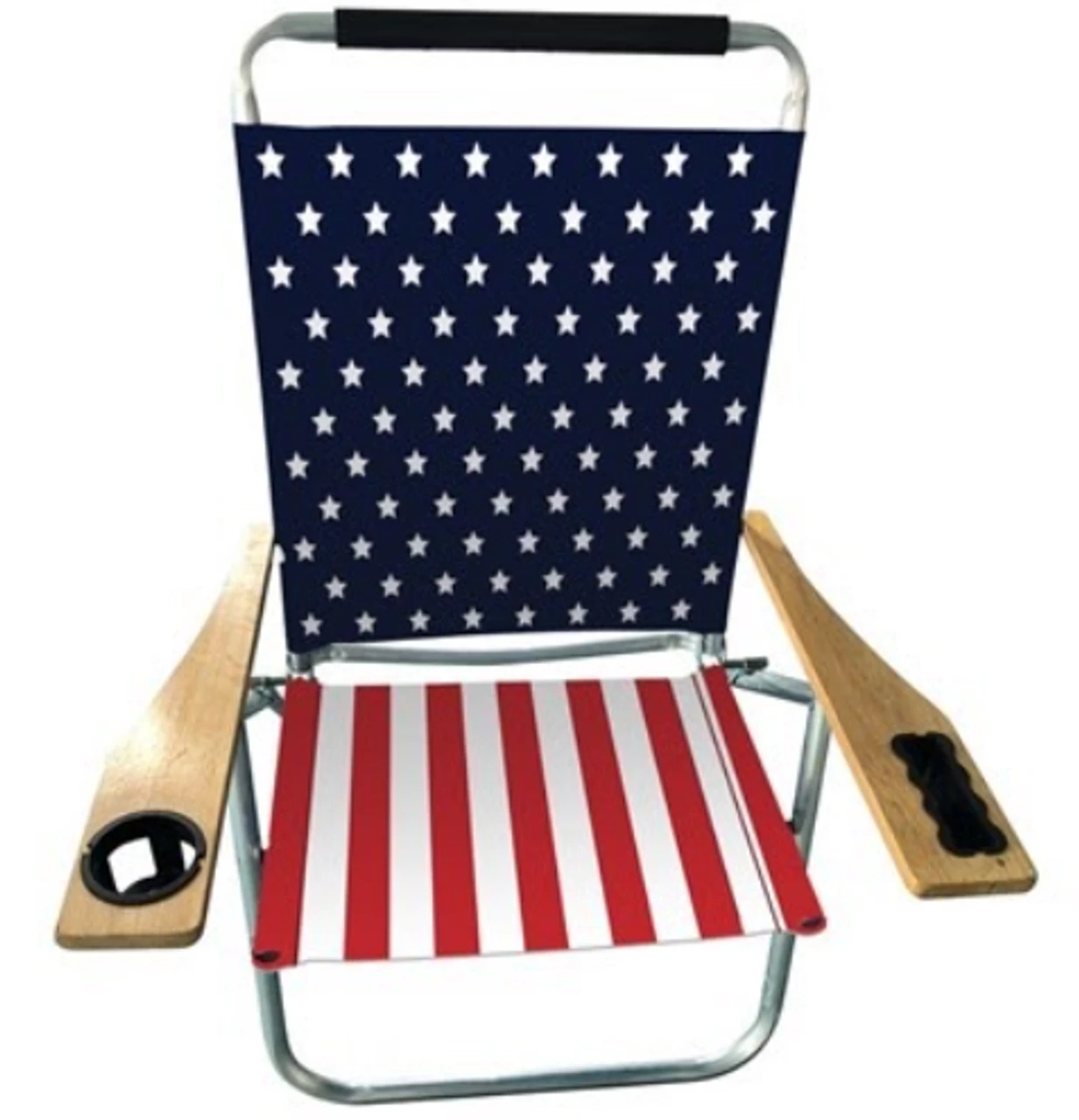 Beach Mania 3 Position Aluminum Beach Chair W/Cup & Phone Holder - USA Stars/Stripes 2 Beach Mania 3 Position Aluminum Beach Chair W/Cup & Phone Holder - USA Stars/Stripes - Image 2