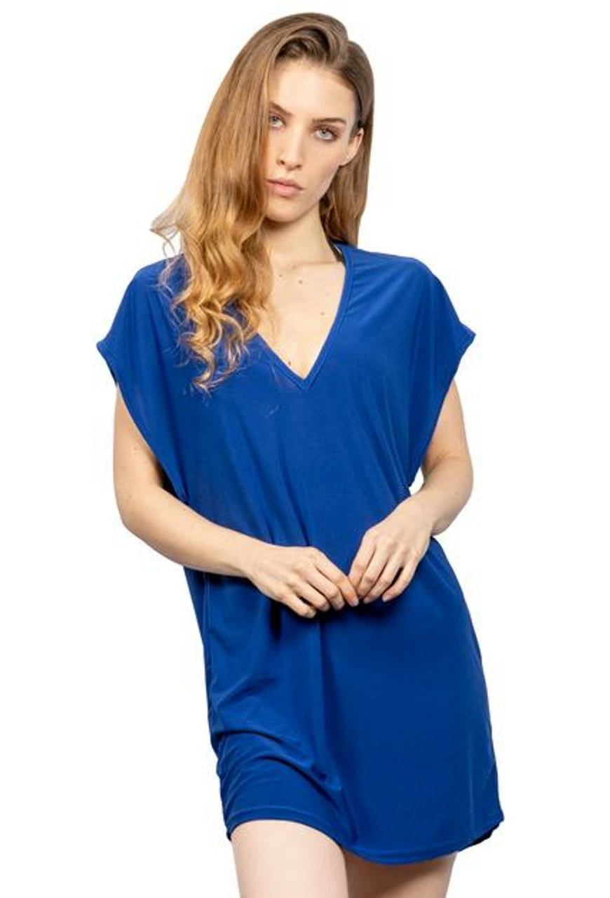 Jordan Taylor V-Neck Tunic With Back Slashes - Royal Blue 1 Jordan Taylor V-Neck Tunic With Back Slashes - Royal Blue