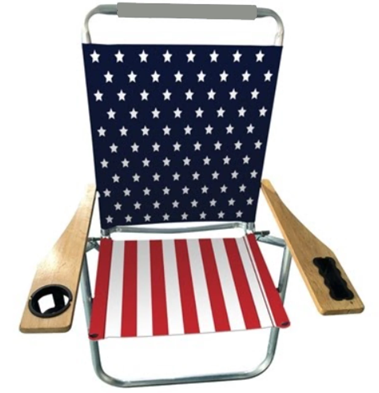 Beach Mania 3 Position Aluminum Beach Chair W/Cup & Phone Holder - USA Stars/Stripes 1 Beach Mania 3 Position Aluminum Beach Chair W/Cup & Phone Holder - USA Stars/Stripes