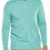 Coolibar Men's Long Sleeve Weekend Polo - Seafoam/White UPF 50+