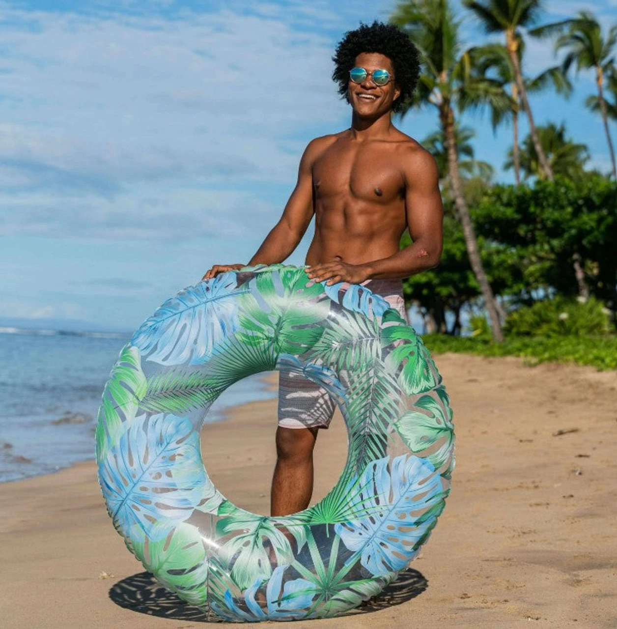 Pool Candy PoolCandy 48 Inch Jumbo Pool Tube With Palm Print 1 Pool Candy PoolCandy 48 Inch Jumbo Pool Tube With Palm Print